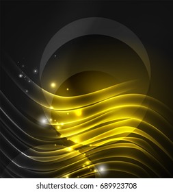 Glowing futuristic lines in the dark space with stars concept. Energy technology idea