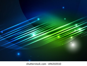 Glowing futuristic lines in the dark space with stars concept. Energy technology idea
