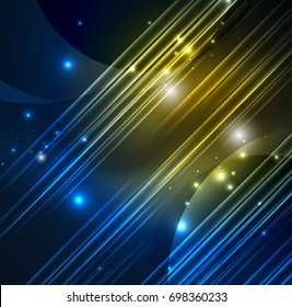 Glowing futuristic lines in the dark space with stars concept. Energy technology idea