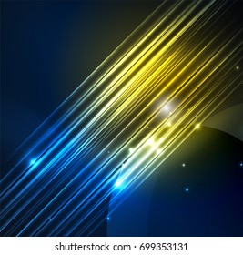 Glowing futuristic lines in the dark space with stars concept. Energy technology idea