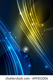 Líneas futuristas brillantes en el espacio oscuro con el concepto de estrellas. Idea de tecnología energética