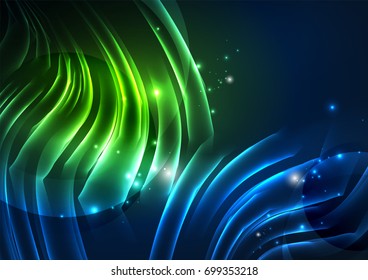 Glowing futuristic lines in the dark space with stars concept. Energy technology idea