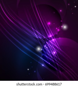 Glowing futuristic lines in the dark space with stars concept. Energy technology idea