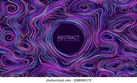 Glowing futuristic swirling lines background. Abstract background with random colorful curly streaming neon lines with place for you content. Energy field. Vector illustration