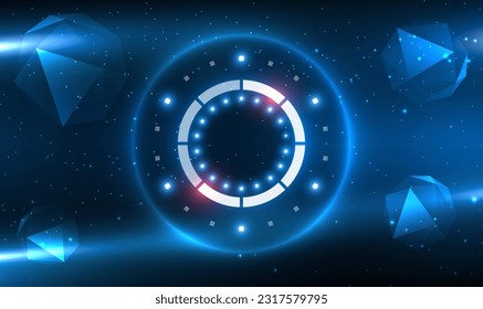 Glowing futuristic teleport tunnel with copy space on sci fi space background. Futuristic Sci-Fi HUD circle empty space. Light circle portal. Magic fantasy portal. Technology teleport. Vector EPS10.