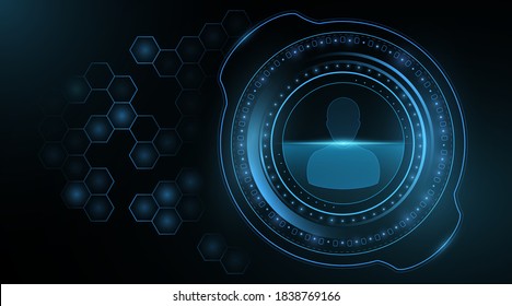 Glowing futuristic user HUD interface. Big system data. Modern UI display. High-tech panel. Honeycomb cyber background. Sci-fi elements with light effect. Vector illustration. EPS 10