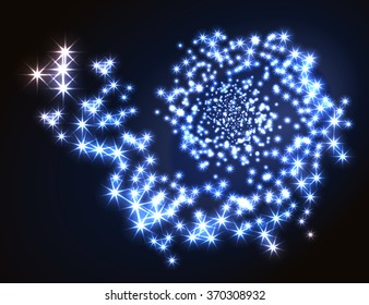 Glowing galaxy on black background.  Starry background. Vector illustration