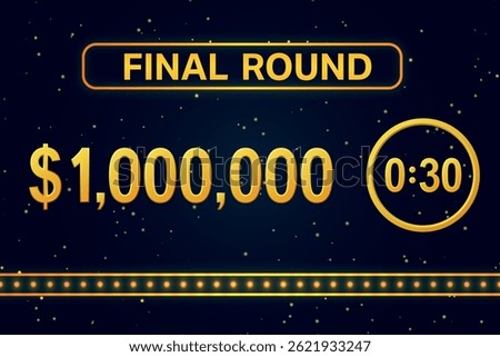 Glowing game show screen showing $1,000,000 prize and 30 second countdown timer.
