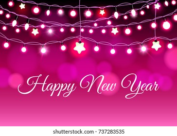 Glowing garland on the red background, vector illustration