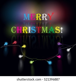  Glowing garland  for Xmas Holiday greeting card design. Christmas decoration realistic luminous lights