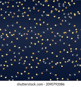 Glowing garlands in the dark. Seamless background. Vector illustration.