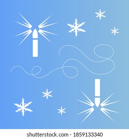 Glowing garlands of snowflakes and a pattern of thin winding lines on a blue background concept for Christmas and New Year