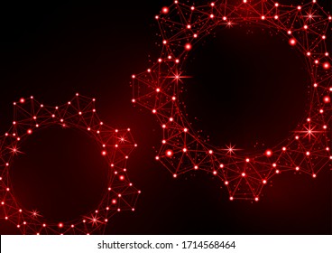 Glowing gear icon with glare effect on a black background with backlight. Grid gear icon shiny polygon mesh frame. Vector illustration for your design.