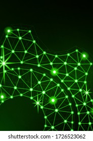 Glühendes Gangsymbol mit Glanzeffekt auf schwarzem Hintergrund mit Hintergrundbeleuchtung. Das Gitterradsymbol glänzt mit einem Polygonnetz. Vector Illustration für Ihr Design.