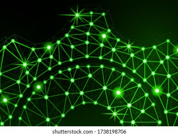 Glowing gear icon with glare effect on a black background with backlight. Grid gear icon shiny polygon mesh frame. Vector illustration for your design.