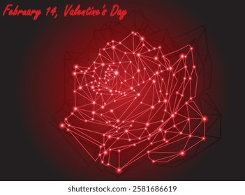 A glowing, geometric digital rose rendered in a neon red wireframe style, set against a dark background. The connected nodes and lines create a modern, futuristic aesthetic, with the text 