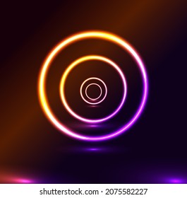 Glowing geometric elements On Dark Backdrop. Neon cyberpunk background