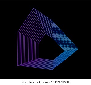 Glowing geometric shape on dark background.