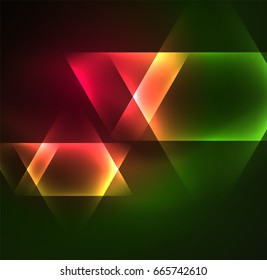 Glowing geometric shapes in dark space background