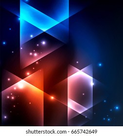 Glowing geometric shapes in dark space background
