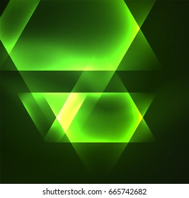 Glowing geometric shapes in dark space background