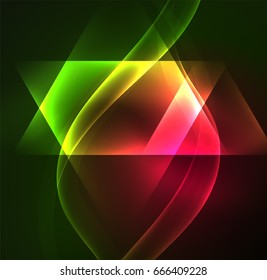 Glowing geometric shapes in dark space background