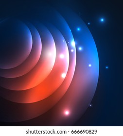 Glowing geometric shapes in dark space background