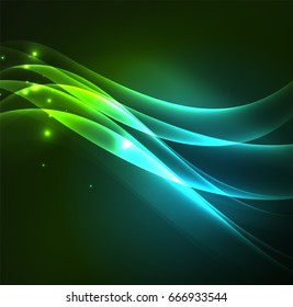 Glowing geometric shapes in dark space background