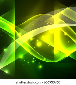Glowing geometric shapes in dark space background