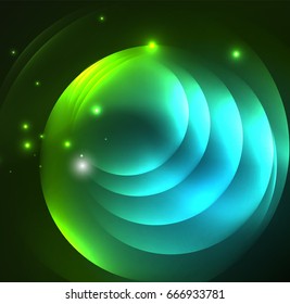 Glowing geometric shapes in dark space background