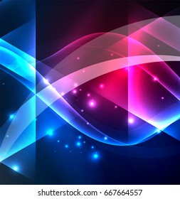 Glowing geometric shapes in dark space background