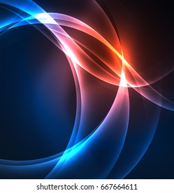 Glowing geometric shapes in dark space background