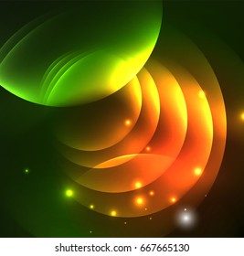 Glowing geometric shapes in dark space background