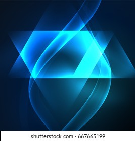 Glowing geometric shapes in dark space background
