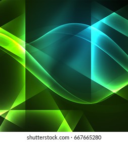 Glowing geometric shapes in dark space background