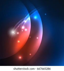 Glowing geometric shapes in dark space background