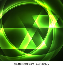 Glowing geometric shapes in dark space background
