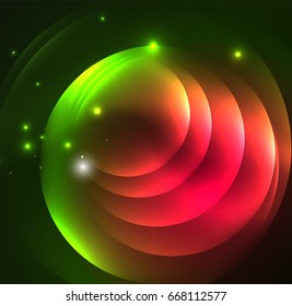 Glowing geometric shapes in dark space background