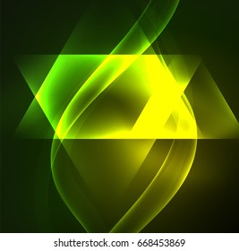 Glowing geometric shapes in dark space background