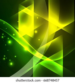 Glowing geometric shapes in dark space background