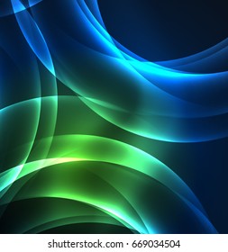 Glowing geometric shapes in dark space background