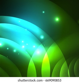 Glowing geometric shapes in dark space background