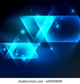 Glowing geometric shapes in dark space background
