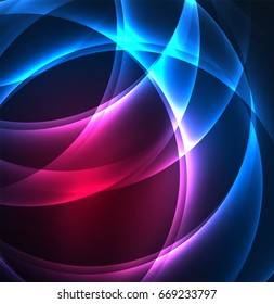 Glowing geometric shapes in dark space background