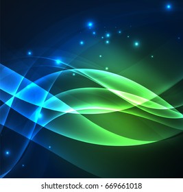 Glowing geometric shapes in dark space background