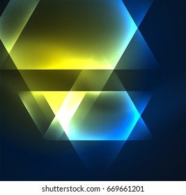 Glowing geometric shapes in dark space background
