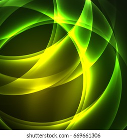 Glowing geometric shapes in dark space background