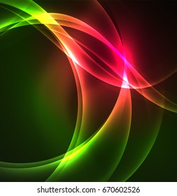 Glowing geometric shapes in dark space background