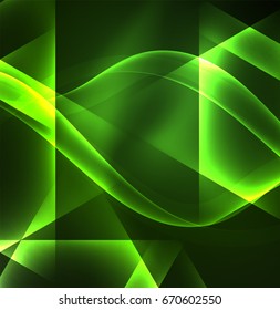 Glowing geometric shapes in dark space background