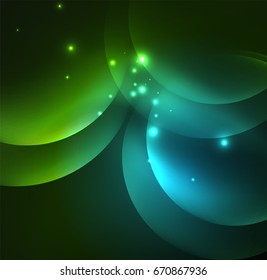 Glowing geometric shapes in dark space background